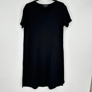 Eileen Fisher Black T Shirt Drop Waist Side Slit Comfort Stretch Dress Womens Sm